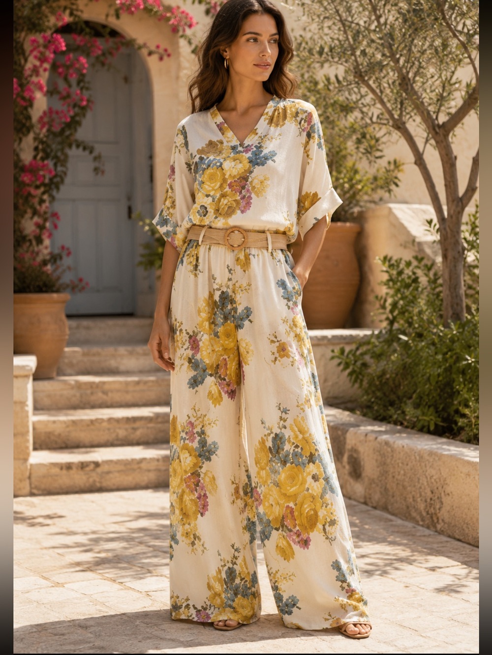 🇮🇹 Made in Italy Floral Two-Piece Set with Belt